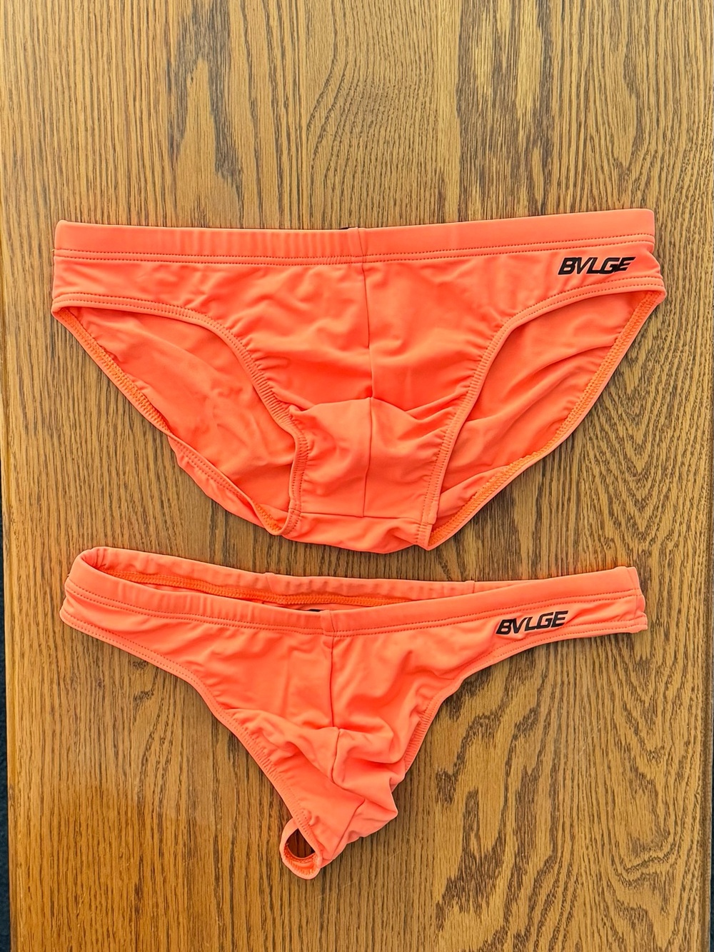 Men’s BVLGE Swimwear Neon Orange Swim Brief and Swim Thong Bundle (M)